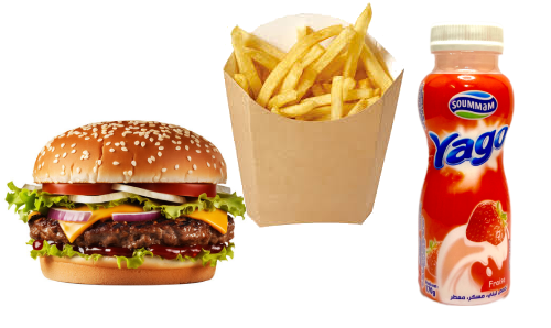 Burger Chicken, Mini Barquette de Frites, Yaourt 