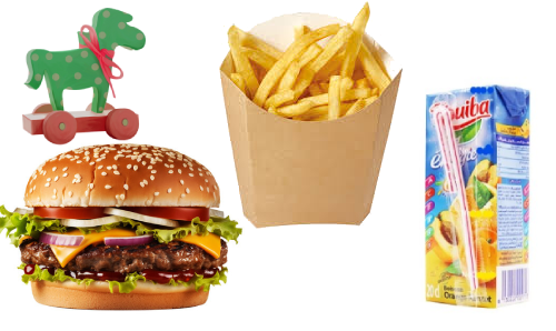  Burger Chicken, Mini Barquette de Frites, Jus Rouiba, Jouet 