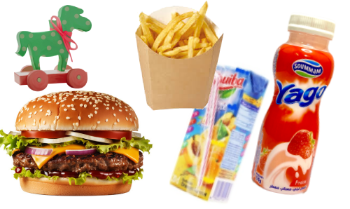 Burger Chicken, Mini Barquette de Frites, Jus Rouiba, Yaourt,  Jouet 
